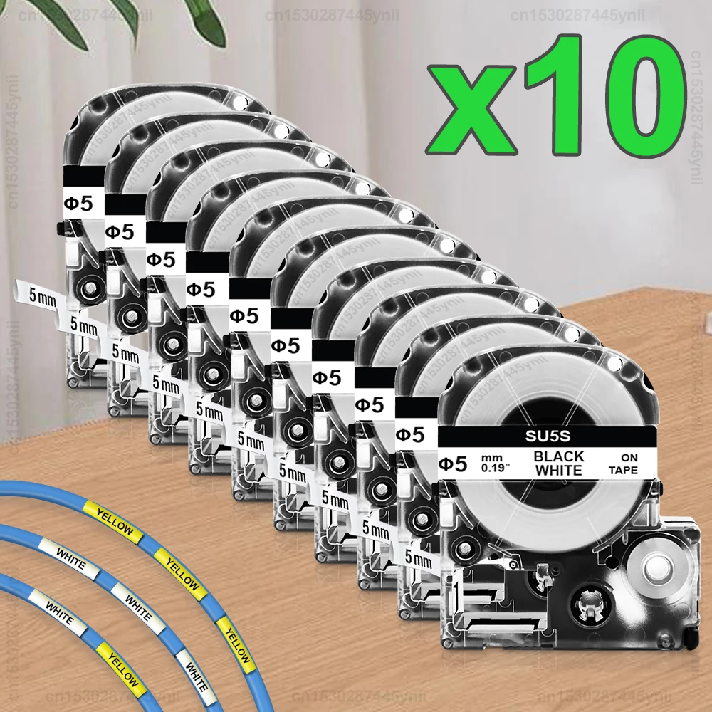 

5/10 шт. SU5S совместимая термоусадочная трубка Epson SU3W SU3Y SU5S SU5Y SU11S SU11Y 3/5/11 мм этикетка для Epson LW-300 LW400 Label Maker