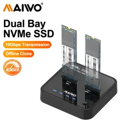 MAIWO-estación de acoplamiento M.2 PCIe NVMe, estación de acoplamiento de doble bahía, duplicador SSD M2, funda Usb 3,1, Unidad de clon, estado sin conexión, lector sólido, escritura y Clon