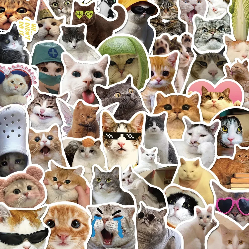 10/30/50pcs Cute Cat Stickers Funny Meme Animal Cartoon Decoration Decal DIY Journal Laptop Skateboard Waterproof Kawaii Sticker