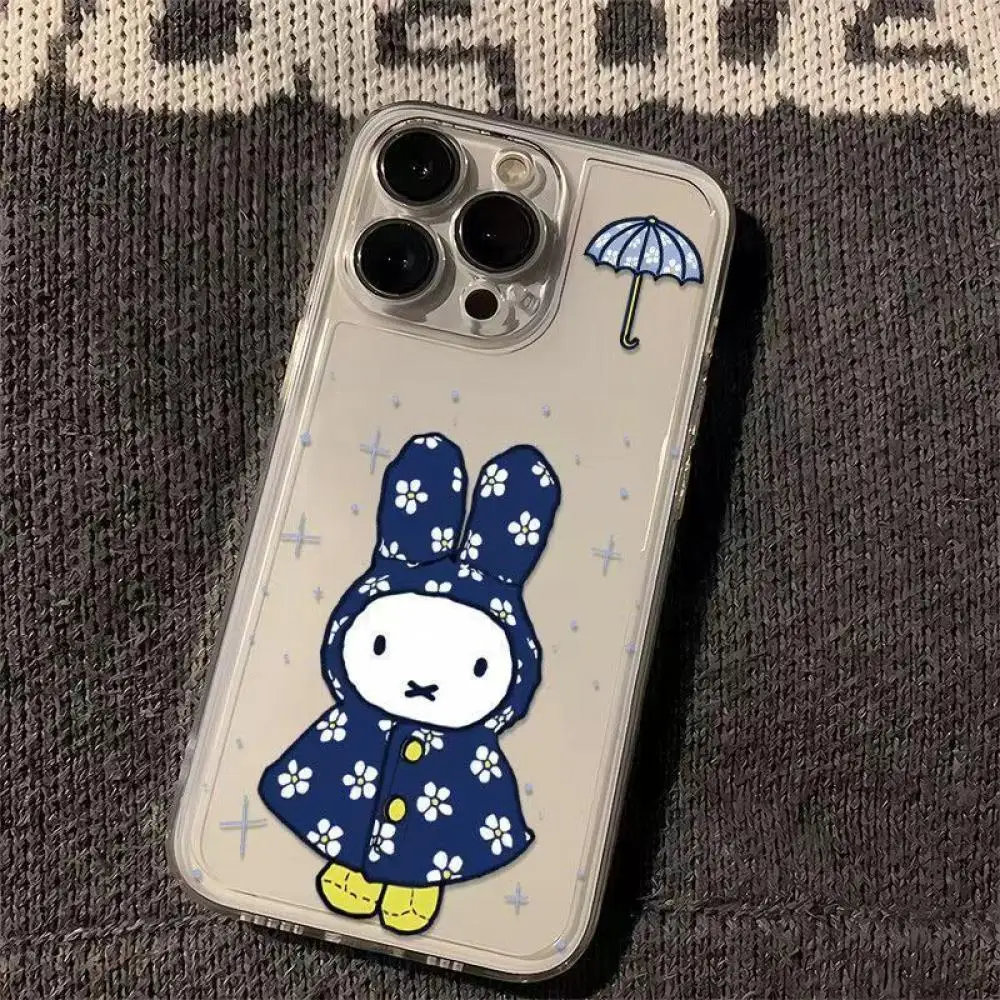 Coque de téléphone parapluie Miffy, étui souple adapté à l'iphone 12 13 14 15 16 Apple, cadeau tout compris Kawaii