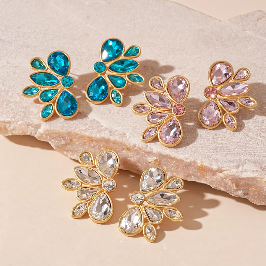 Super flash light luxury diamond-encrusted flower butterfly water drop silver needle earrings, retro niche temperament high-end