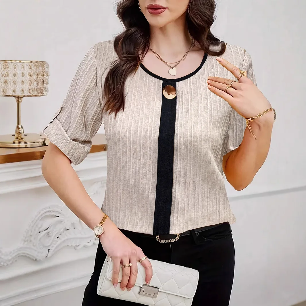 Vintage à manches longues Blouses femmes 2025 été nouveau dans col rond décontracté chemises amples élégant femme hauts Streetwear