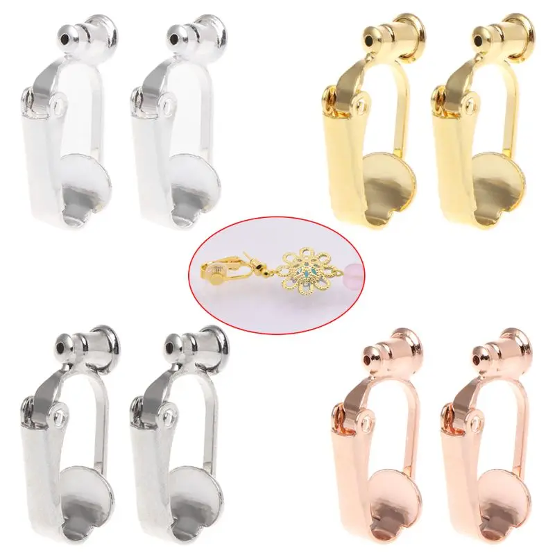 E15E Ear Clips Earrings Gold Silver Plated Iron Blank Setting Base Secure DIY Jewelry Making Components