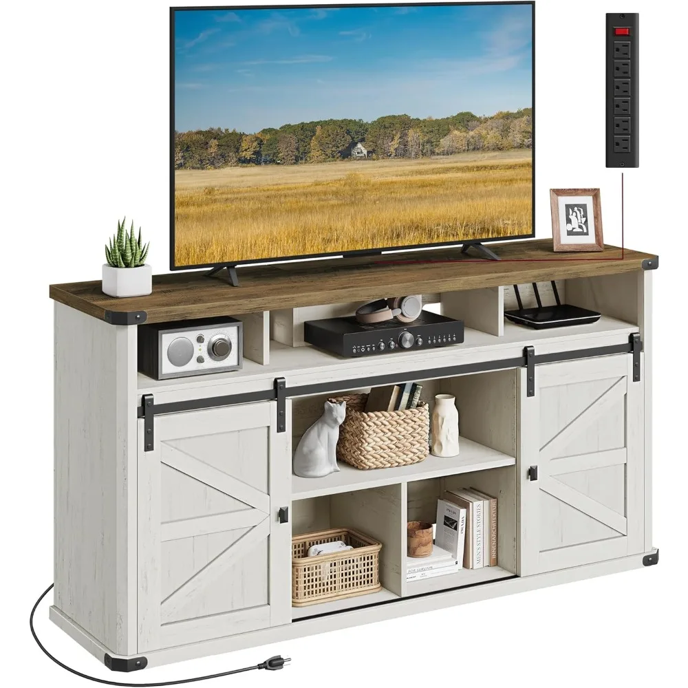 

TV Stand for TVs up to 65 Inches, Farmhouse Entertainment Center with Sliding Barn Doors, TV Console Table for Living Room