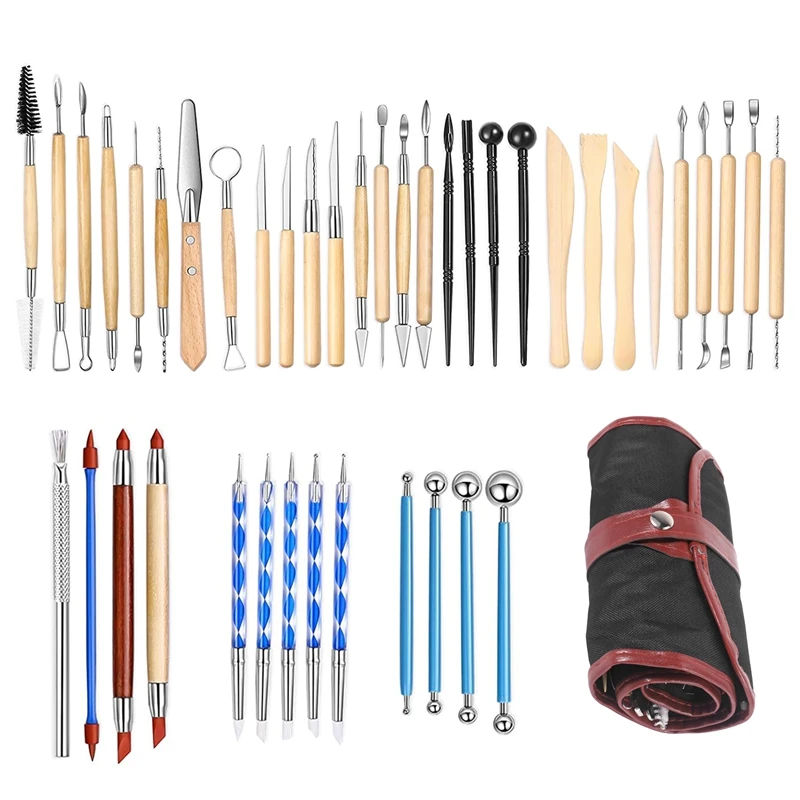 

Pottery Clay Sculpting Tools 43Pcs Double Sided Ceramic Clay Carving Tool Set With Storage Bag For Beginners