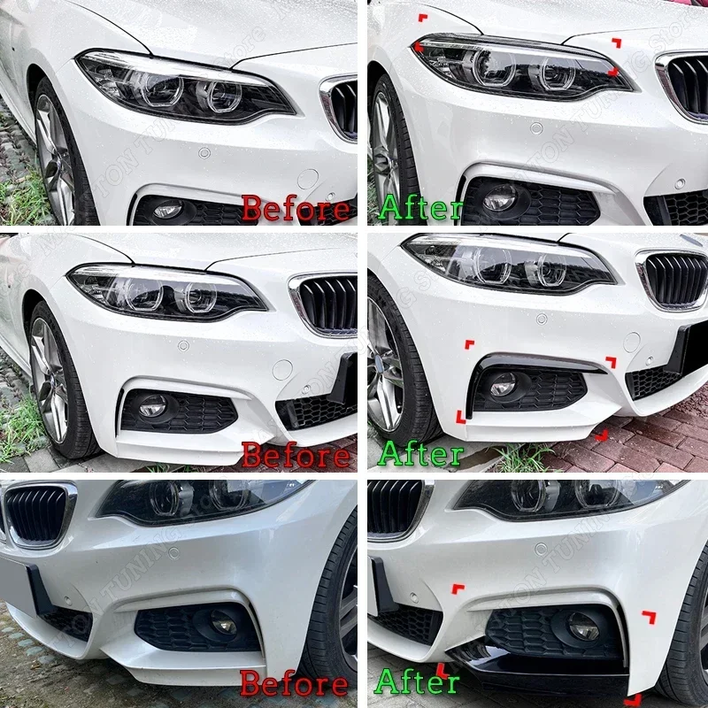 For BMW F87 M2 F22 F23 220i 228i 230i M235i M240i M Sport Headlight Eyebrow & Front Bumper Spoiler Wind Knife Splitter 2014-2022