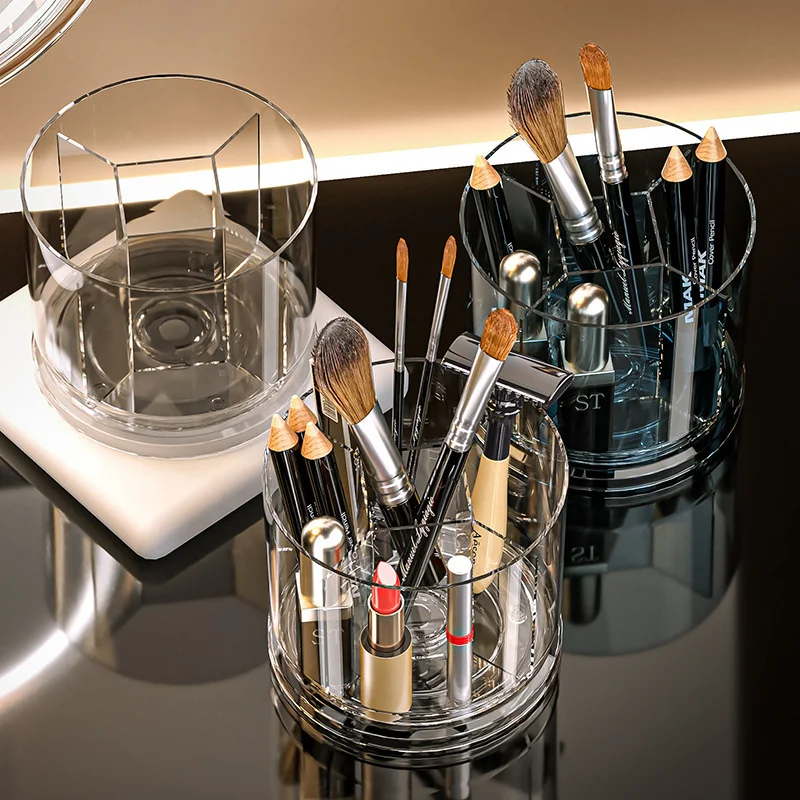 Rotating 360° Makeup Brush Holder Organizer Round Make Up Brush Stand with 5 Slots Desktop Dresser Sundries Storage Boxes