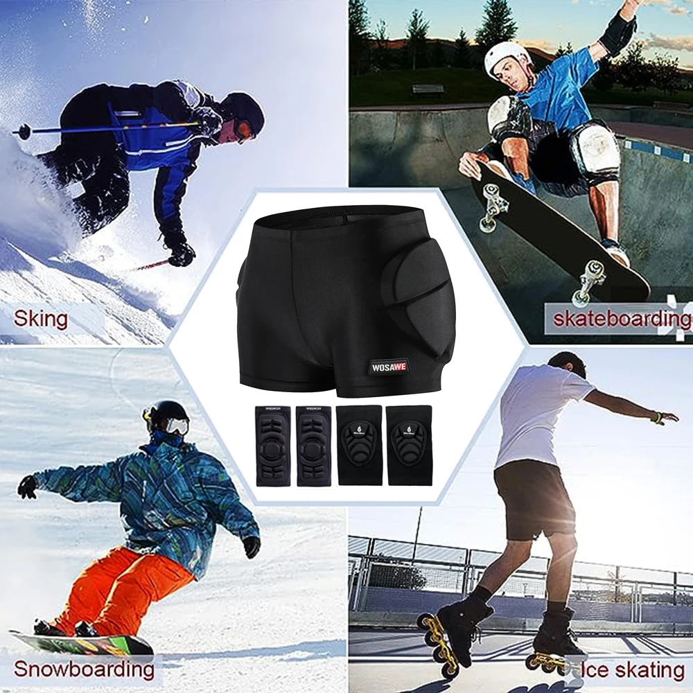 WOSAWE EVA Pad Snowboard Hip Protection Shorts Kids Adult Ski Roller Skating Hockey Riding Cycling Protective Butt Bicycle Short