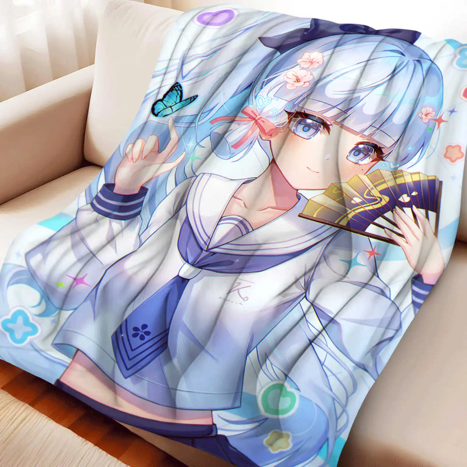 Genshin Impact Kamisato Ayaka Flannel Throw Blanket Soft Cozy for Bedroom Sofa