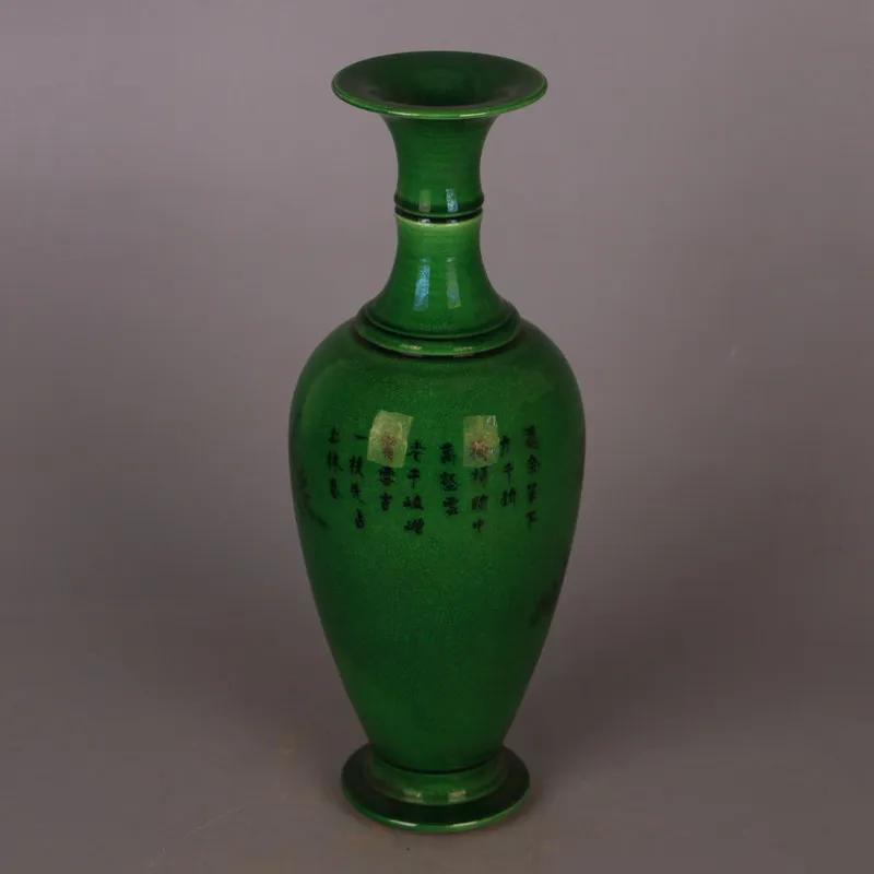 Vintage Style Chinese Emerald Green Glazed Bamboo Guanyin Vase Handmade Ceramic Home Decor Ornament