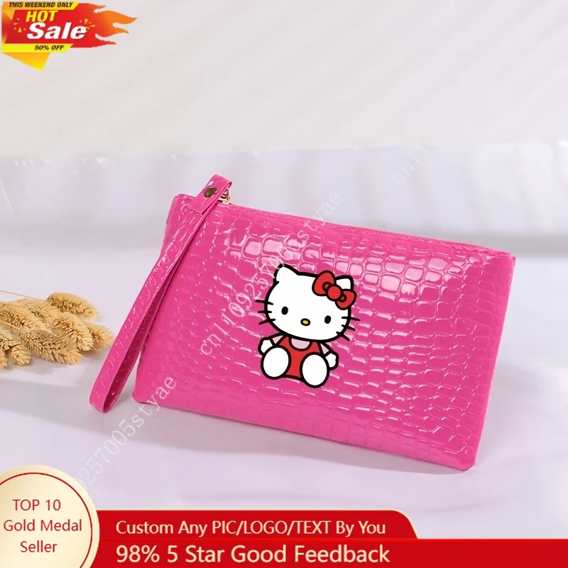 

Sanrio Hello Kitty Crocodile Pattern New Style Clutch Bag for Women Korean Version Wallet Black Large Capacity Handbag for Phone