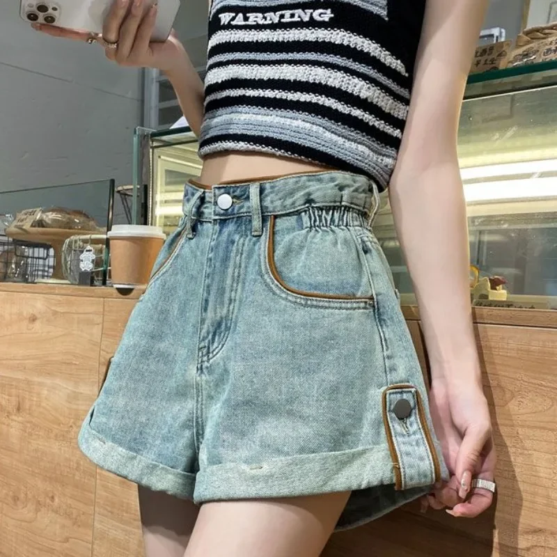 Pantaloncini di Jeans larghi da donna larghi larghi con tasca in vita pantaloni Jeans corti femminili Casual Harajuku Fashion stile coreano Kpop Hot