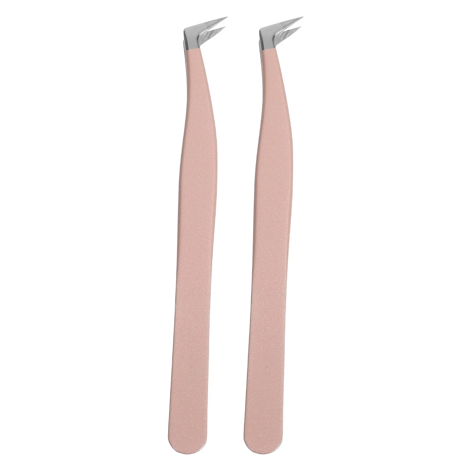 

2Pcs Eyelash Tweezer Stainless Steel Pink Curved Tip Precision Applicator for Eyelash Extensions Makeup Grooming Facial Hair
