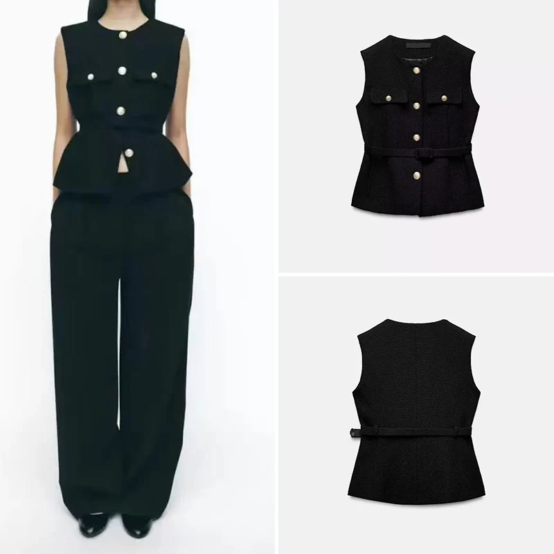 

Z панк текстура металлический синий декорированный жилет с поясом женский модный весенний Новое поступление майка из полиэфирного волокна