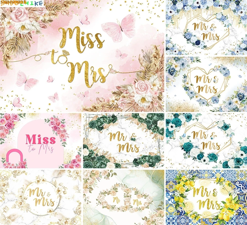 

Bridal Shower Photography Backdrops Grey Green Floral Balloons Wedding Bridal Engagement Party Photo Studio Background DV-01