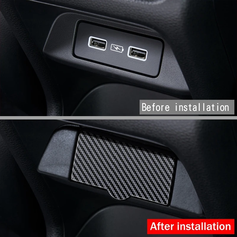 Car Carbon Fiber Rear USB Charger Port Air Outlet Vent Trim Panel Protective Cover for Honda HRV HR-V Vezel 2021 2022