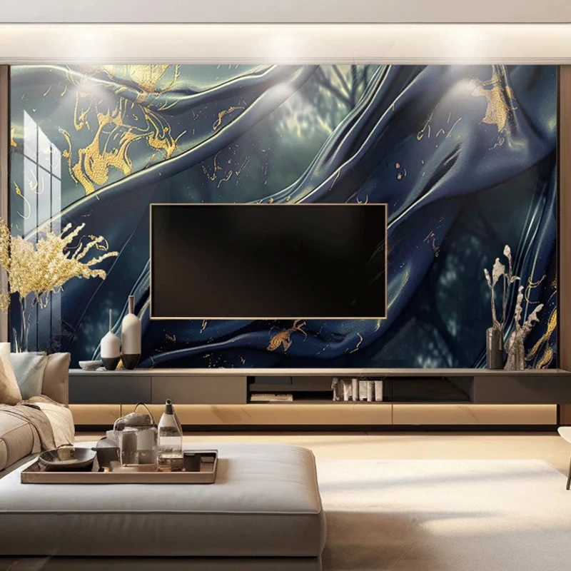 

Modern Simple Dark Blue Silk Art Background 3D Fresco Wallpaper Living Room Bedroom Sofa TV Background Home Decor Wall Covering