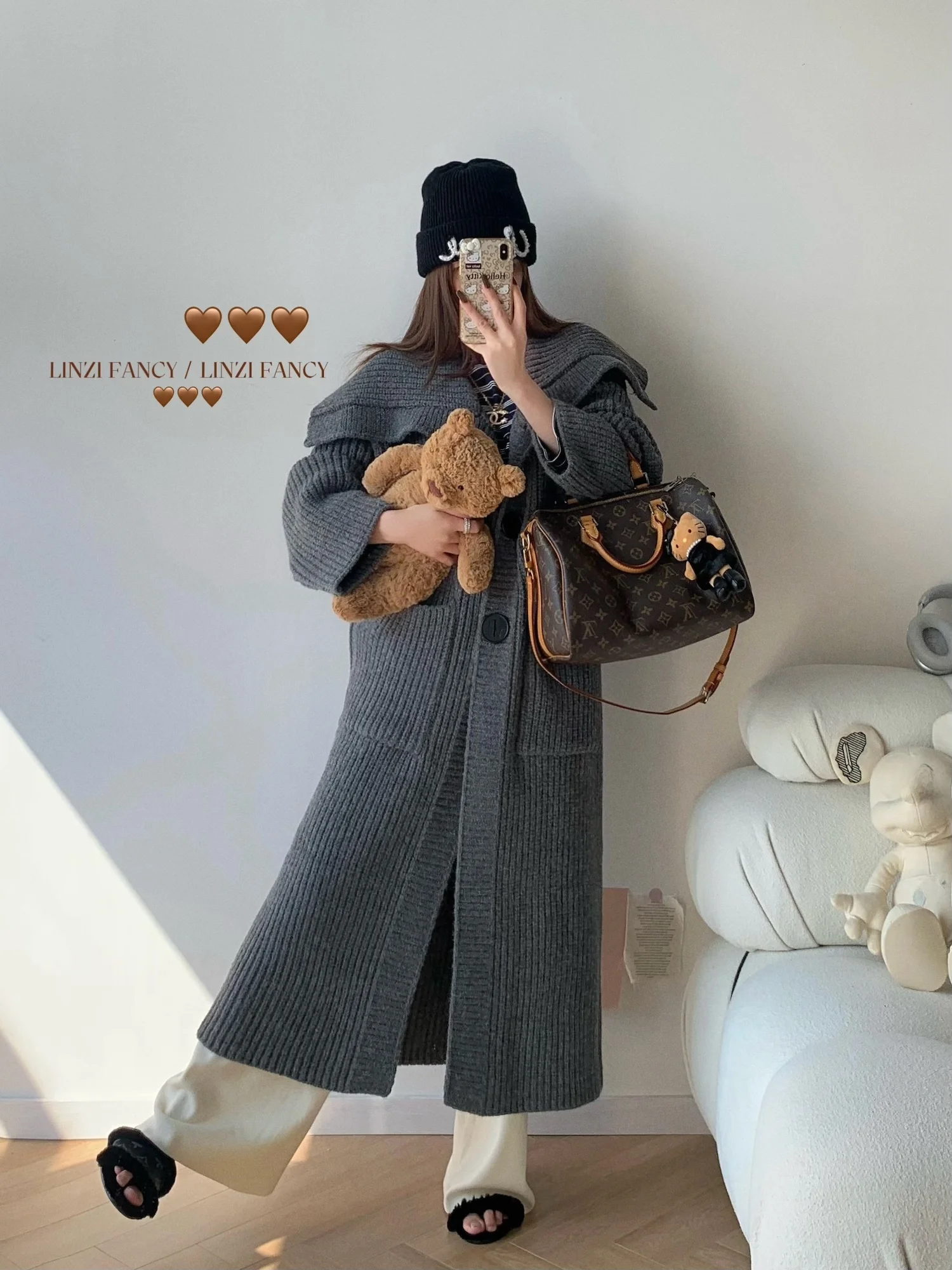 

Linzi Thi Knitted Long Sweater Coat Sli Large Collar Slimming Warm Winter Outerwear Commute Sle Single Piece
