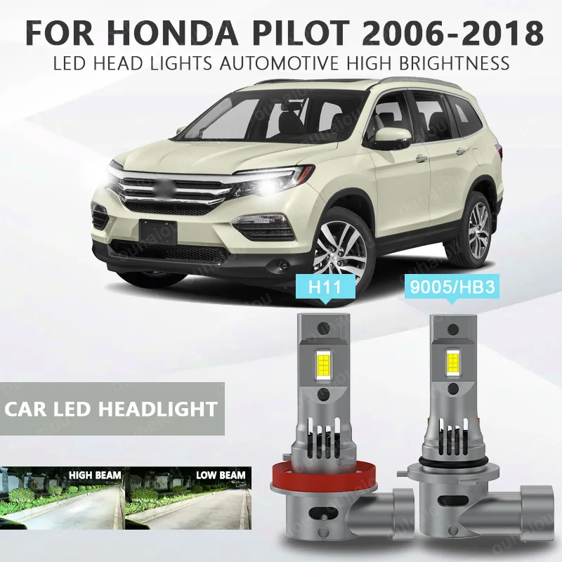 

2PCS CANbus FOR Honda Pilot 2006 2007 2008 2009 2010 2011-2018 LED Headlights 9005 HB3 H11 H9 High Low Beam Bulbs White