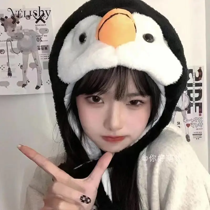 Women Cute Cartoon Animal Fuzzy Penguin Warm Beanie Hat Winter Men's Thicken Caps Children Kids Boys Girls Fluffy Cosplay Hats