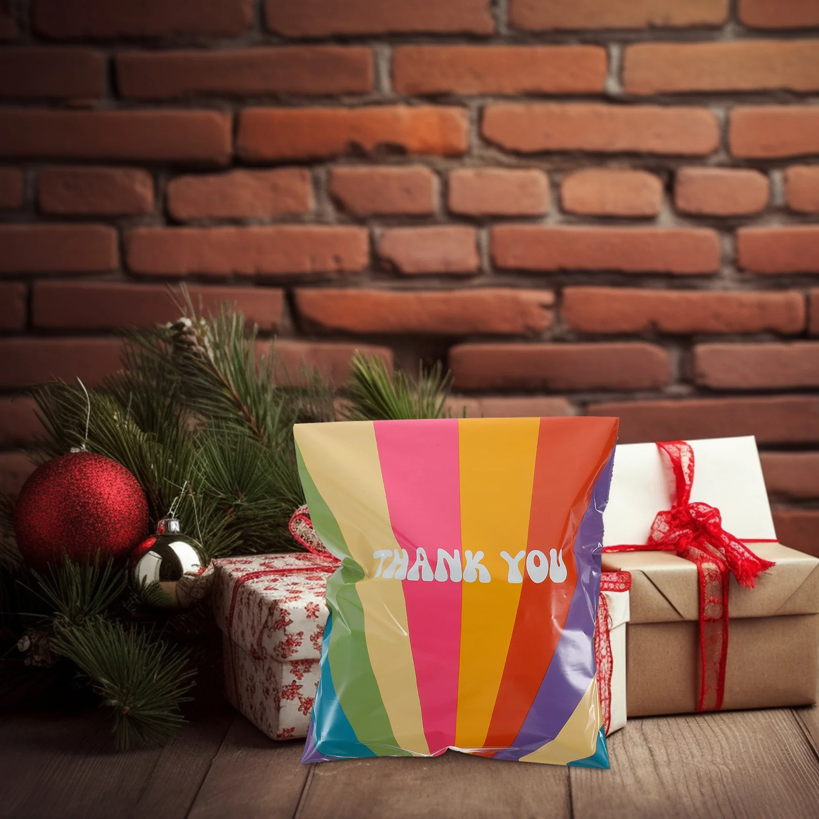 100 шт. водонепроницаемые почтовые пакеты с радужным принтом «Спасибо»