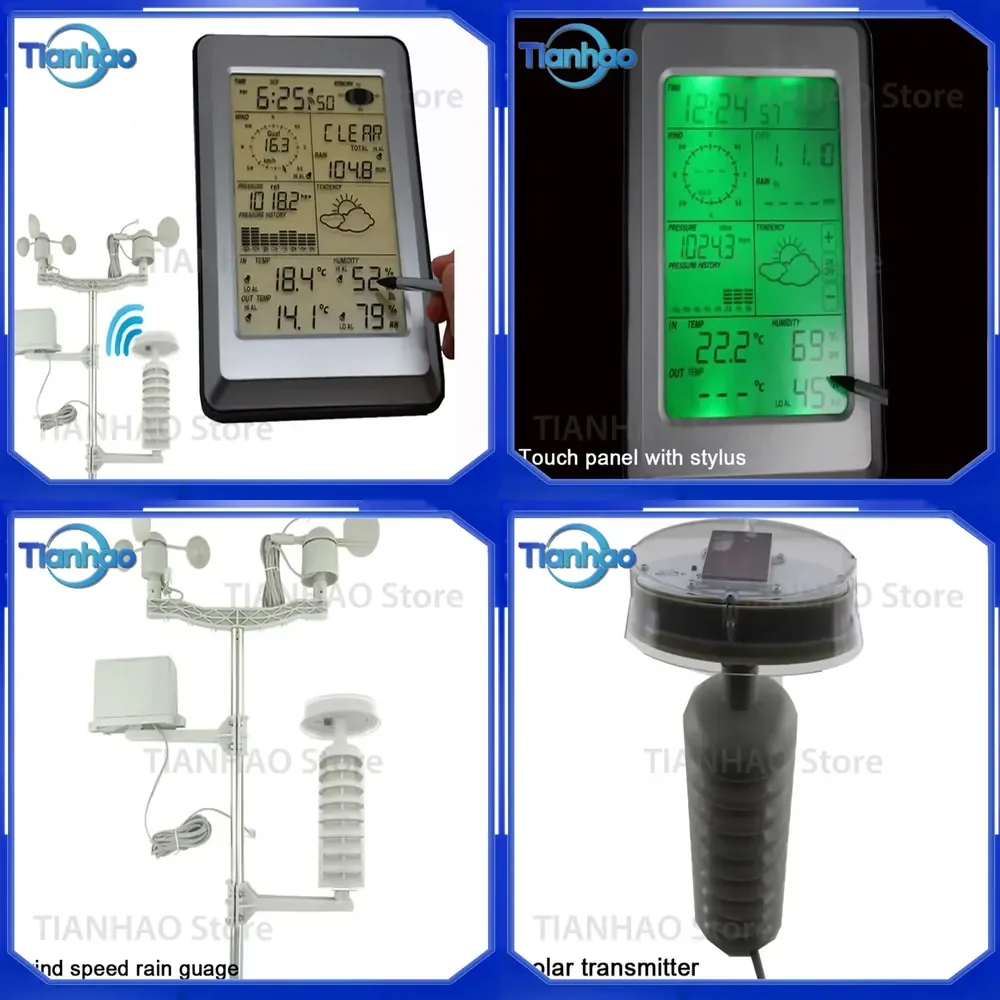 Pro Wireless Weather Station for PC Interface with Touch Panel Solar Sensor Hygrometer Humidity Rain Wind Pressure Monitoring