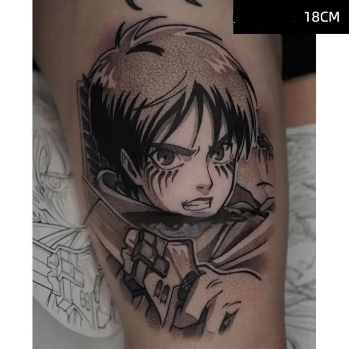 Tatuajes Temporales de Anime Ataque a los Titanes, Tatuaje Falso Impermeable de Eren Jaeger, Arte Corporal Duradero, Pegatinas Corporales