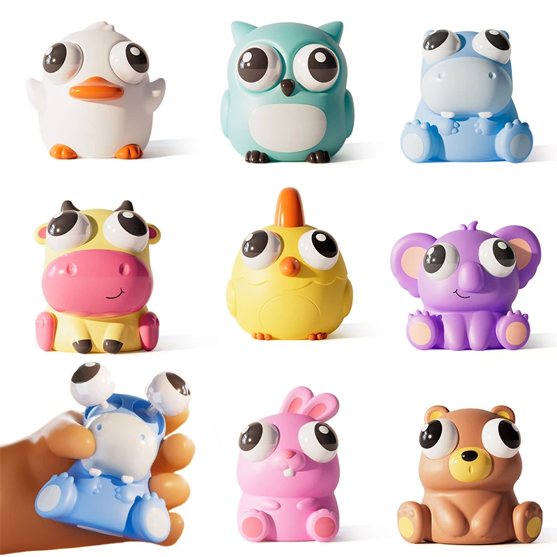 4 pezzi divertenti occhi Pop-Out antistress Fidget Toy Squishy Kawaii Animal Squeeze giocattolo sensoriale antistress per ADHD bambini adulti