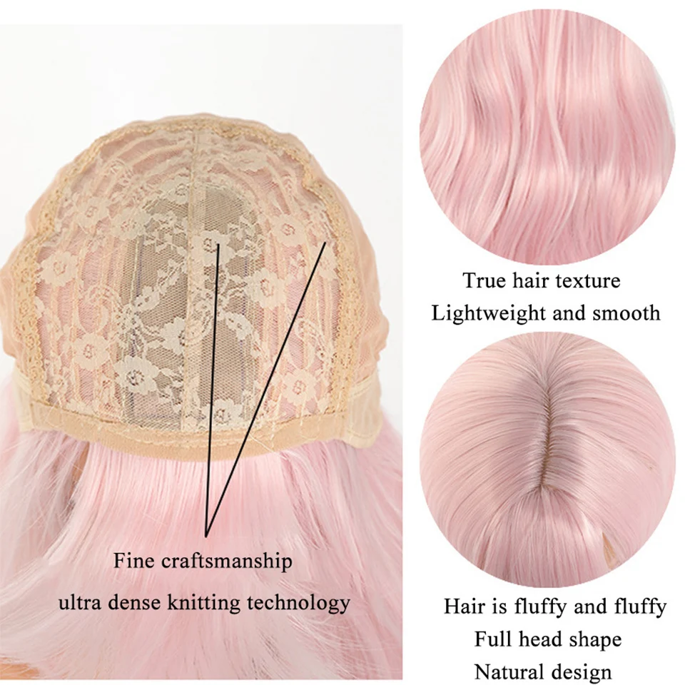 Peruca sintética ondulada longa com Franja para mulheres, cabelo resistente ao calor, perucas lolita, rosa sakura, cosplay, festa diária, cacheados