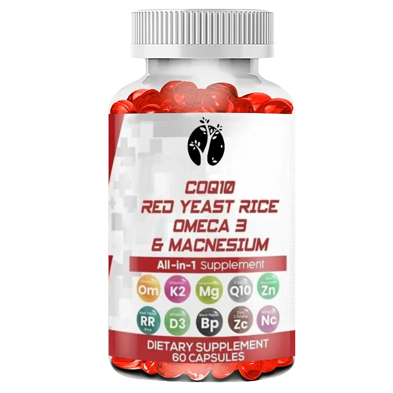 COQ10 200mg Levadura Roja Arroz Omega 3 Complejo de Magnesio 500mg Niacin Zinc Vitamina K2 D3-Mamina B3, Coenzima Q10