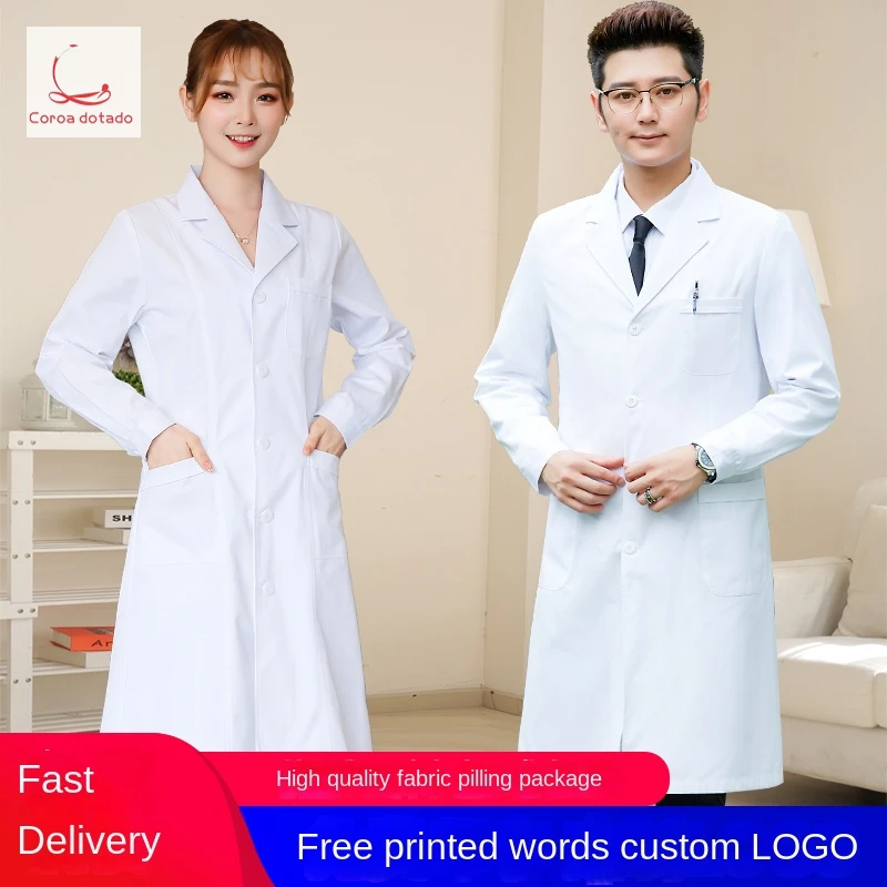 

White coat long sleeve doctor's coat men's white coat thin short sleeve doctor's lab coat student chemist's work coat