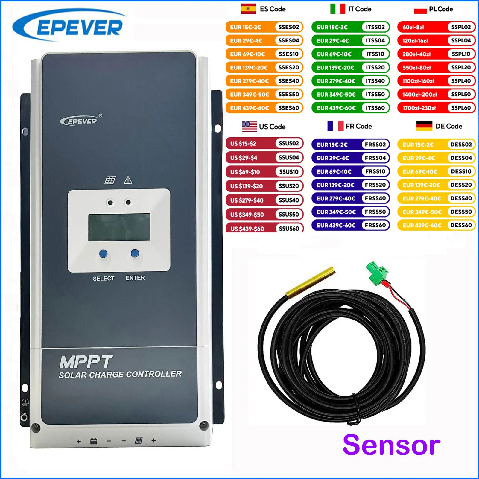 

EPEVER 50A 60A 70A 80A 100A MPPT Solar Charger Controller Regulator 12v 24v 36v 48v auto max pv voc 150v 200v input Tracer10420A