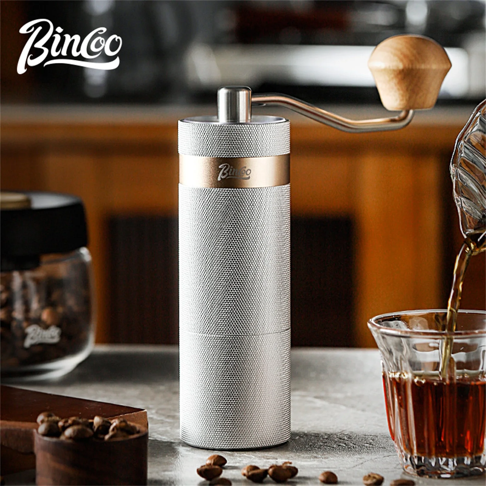 BINCOO SM08 Manual Coffee Grinder 420 CNC Steel Burr Inside High Quality Portable Hand Grinder With Double Bearing Positioning