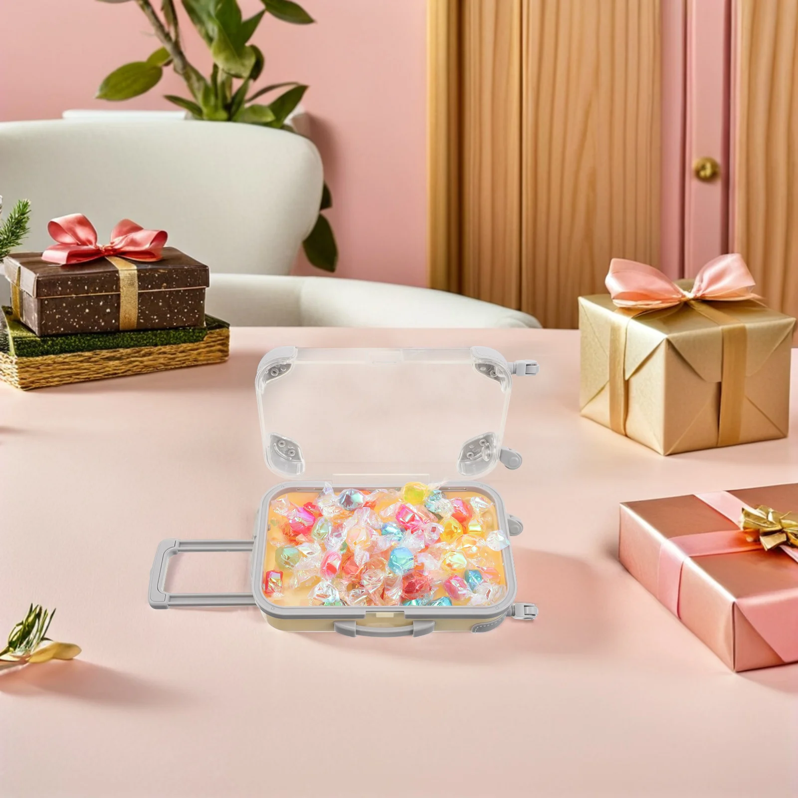 

10pcs Mini Suitcase Party Favor Box Clear Plastic Travel Candy Container For Wedding Birthday Shower Goodie Storage Box
