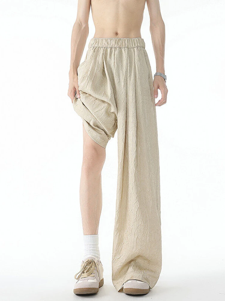 

Men's High-End Pleated Texture Pants Summer Thin Loose Straight Wide Leg Knife Casual Trousers Breathable Straight Tube