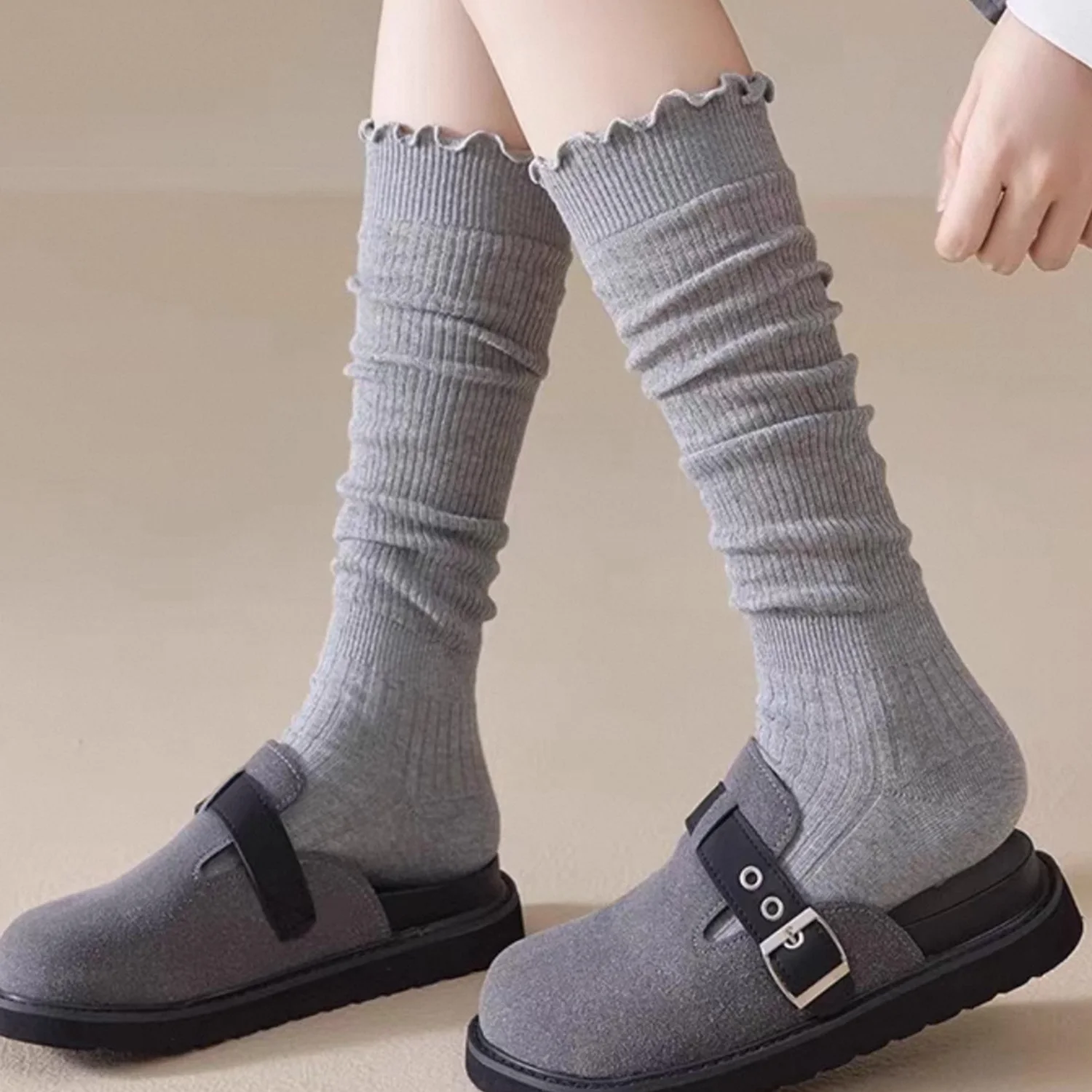 

Женские осенне-зимние гольфы до колена с кружевом и оборками, модные корейские чулки в стиле JK Lolita