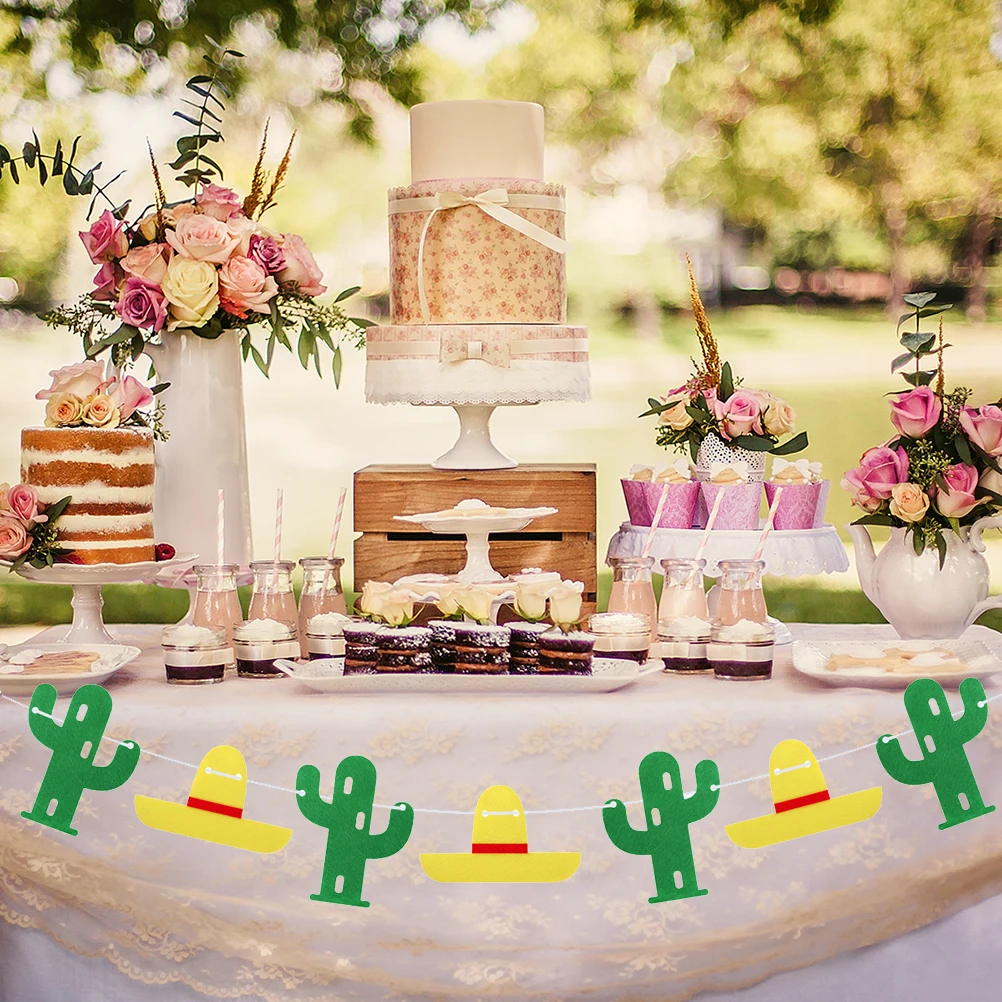 

Cactus Hat Mexican Party Banner Nonwovens Fiesta Decorations Cactus Patterned Bunting Flags Hanging Garland Carnival