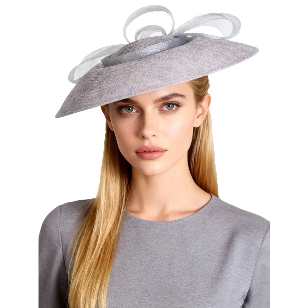 FS White Brown Wedding Bride Hat Wide Brim Church Hats For Women Elegant Luxury Ladies Tea Party Fascinator Cap Sombreros Mujer