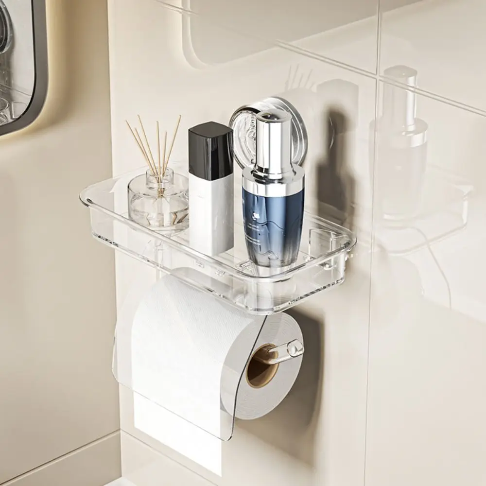 

Wall Mounted Suction Cup Tissue Holder Reusable Punch-free Bathroom Storage Rack PET+ABS Stable Toilet Paper Holder Office
