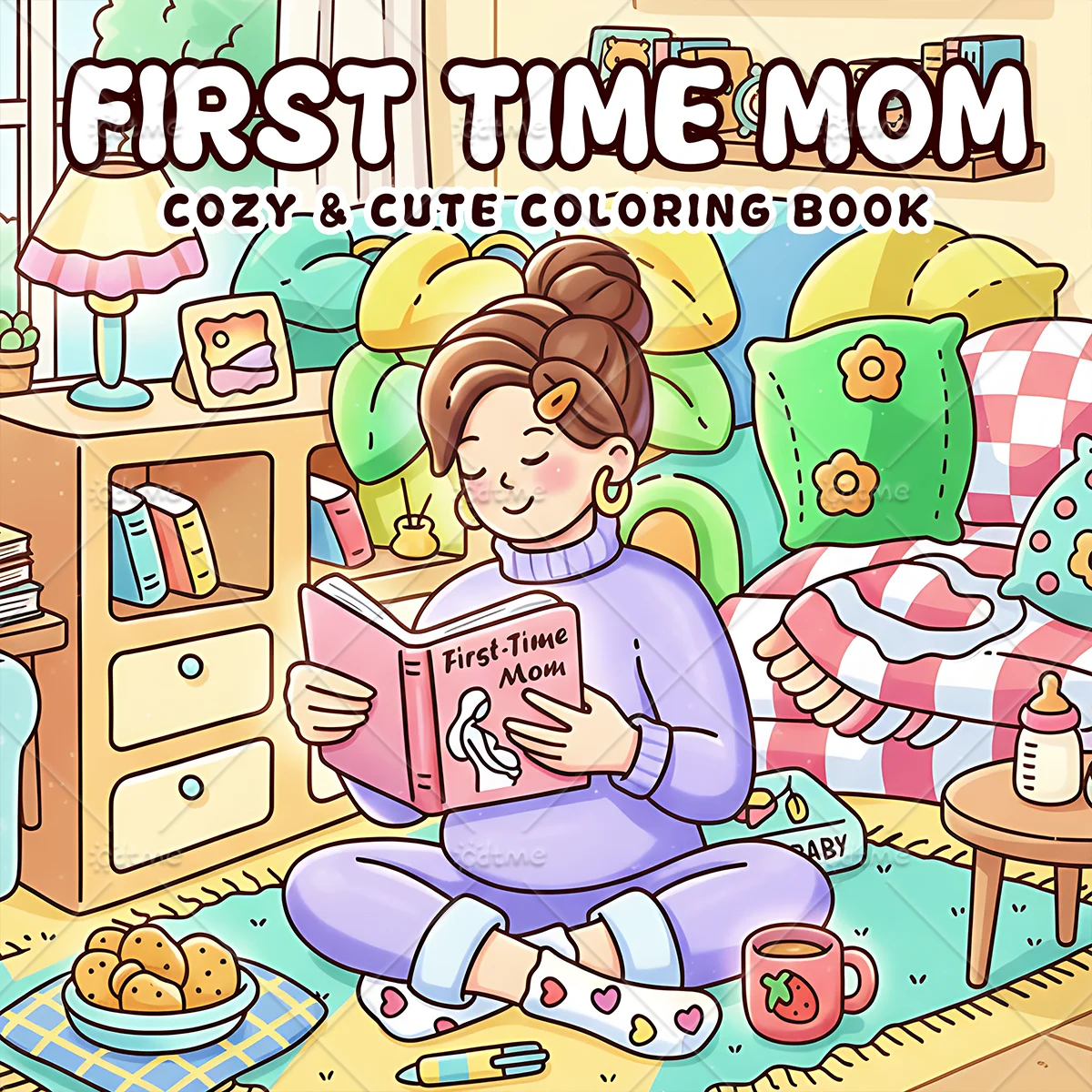 FIRST TIME MOM Daily Life Coloring Book for Adult | Colouring Book Drawing Supplies for Christmas Thanksgiving Mother's Day Gift