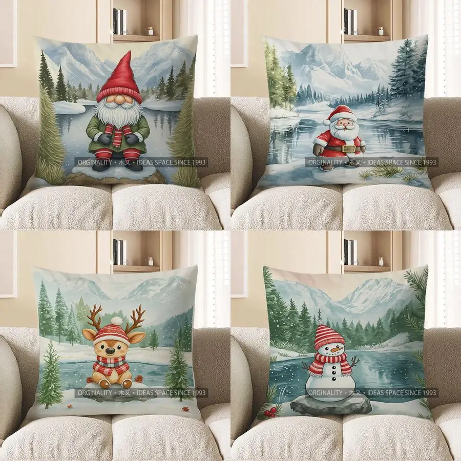 

Домашний декор, гном, зимняя сцена, наволочка с рисунком, чехол для подушки, подходит для дивана, спальни, автомобиля, наволочка