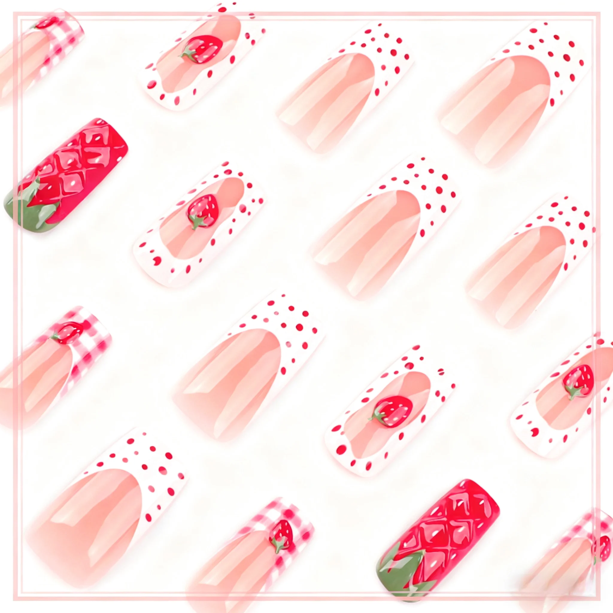 الحلو الفراولة وهمية مسمار التصحيح الأحمر البولكا نقطة الفرنسية نعش الباليه وهمية مسمار يمكن ارتداؤها غطاء كامل أظافر صناعية نصائح للفتيات #3