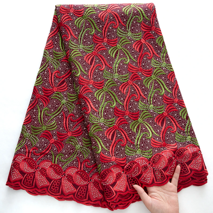 wine-high-quality-cotton-swiss-voile-lace-with-crystal-african-embroidered-lace-fabric-for-sew-wedding-party-women-dress-s4446