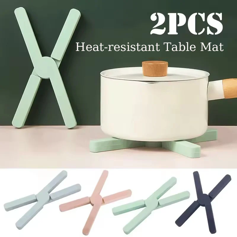 1/2pcs Silicone Heat-resistant X-shaped Table Mat Foldable Anti Slip Flat Bottomed Pan Folding Multifunctional Kitchen Supplies