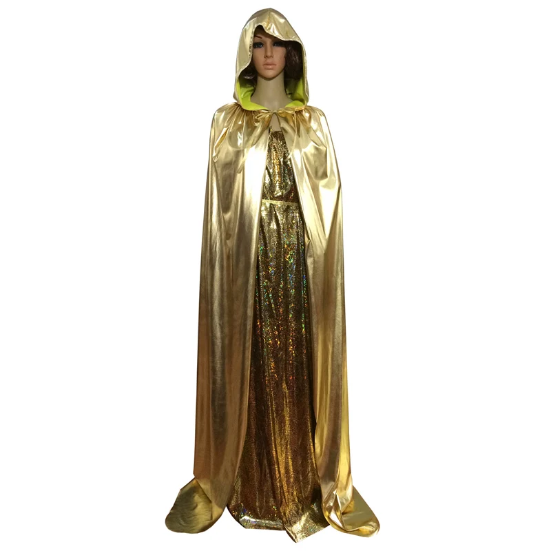 Capa CON CAPUCHA DE ORO plateado para adultos, disfraz de Cosplay para hombre y mujer, vestido de fantasía para carnaval, Halloween, fiesta, talla S-XL