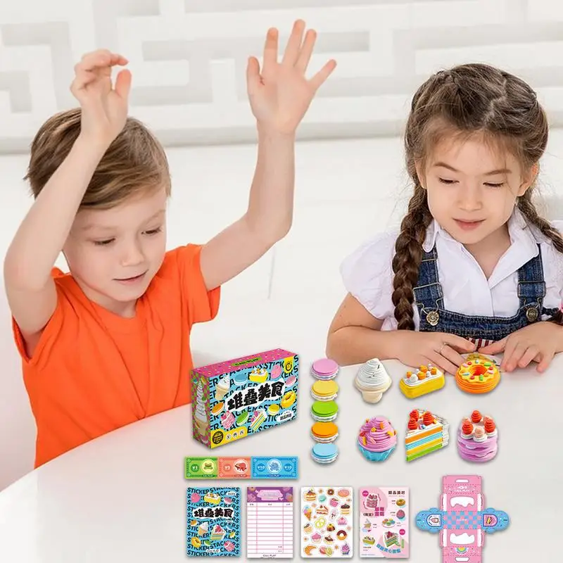 Pretend Play Kitchen Toys Stacking Toys Cake Desserts Breakfast Game Kitchen Accessories Educational Fake Food Toy For