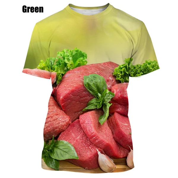 New Beef Meat 3d Funny Personality Simulation Bacon Pullover Plus Size Clothing Sports Tee Tops T-Shirt