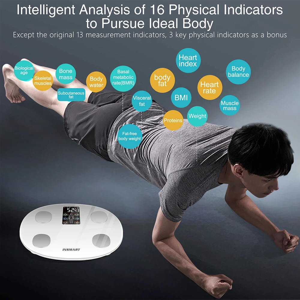 INSMART 체지방 체중계 스크린 디지털 바디 무게추 체중계, BMI 블루투스 욕실 저울, 밸런스 스마트 저울