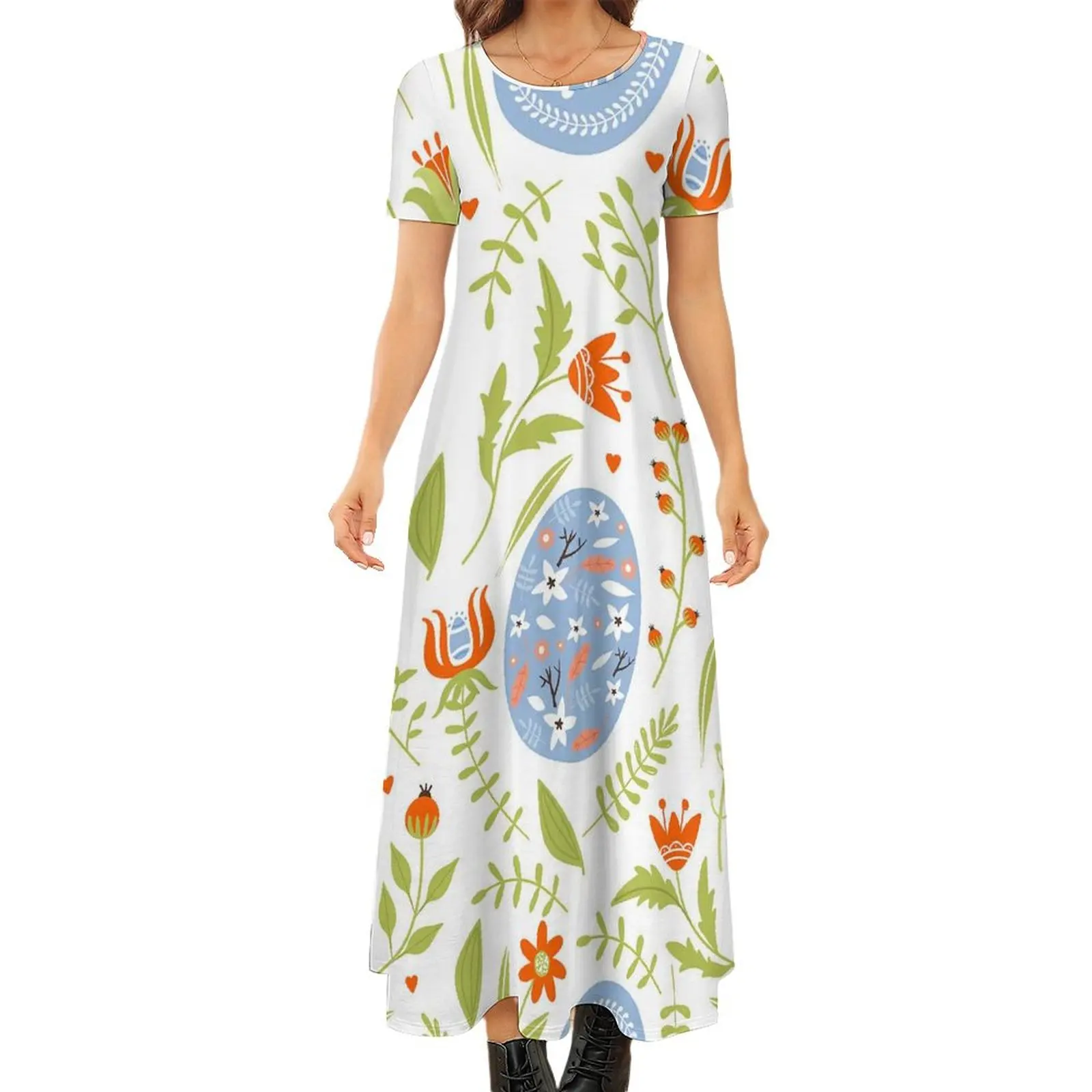 Colorful Easter Eggs Dress Flower Bunnies Collection Streetwear Boho Beach Long Dresses Women Cute Maxi Dress Big Size 6XL 7XL