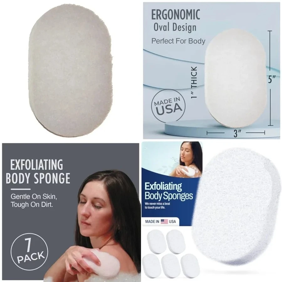 

Bath Sponges for Shower | Oval Body Wash Scrubber for Exfoliating Skin | Clean and Refresh Body, Back & Arms | Chemical-Free Body Sponge | Made in USA - Pack of 6